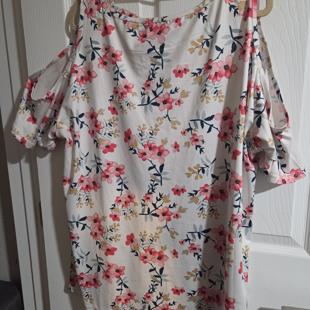 Shein Curve Floral Cold Shoulder Top Polyester Stretchy Casual Summer Size 2xl